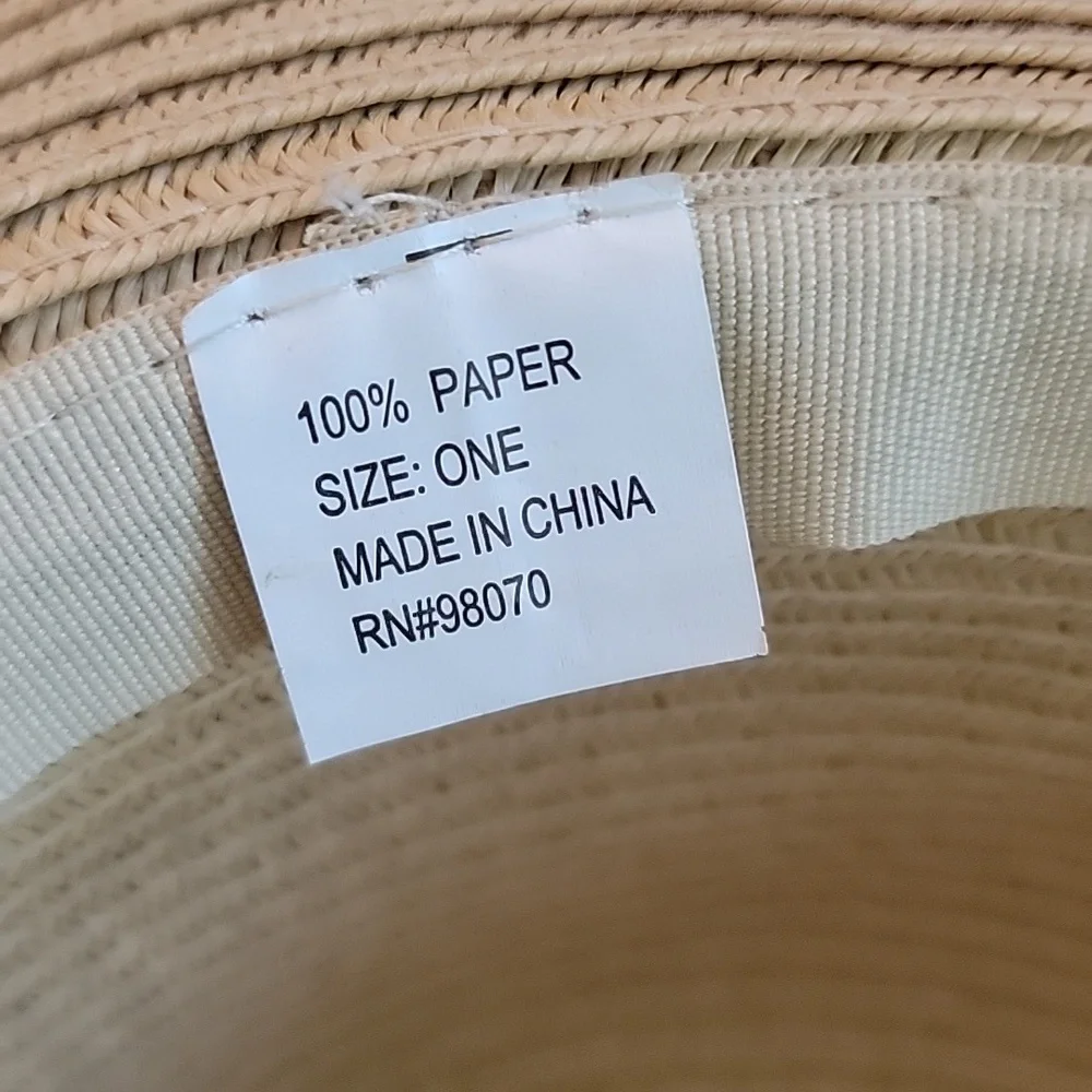 Classic Tan Black Band Trim Summer Vacation Beach Boho Retro Paper‎ Sun Hat OS